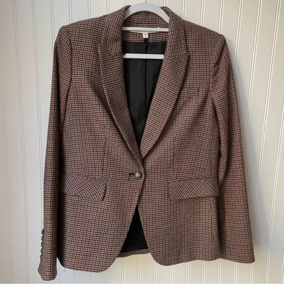 Veronica Beard Cutaway Dickey Jacket Red Multi Houndstooth Size 8 - Picture 1 of 9